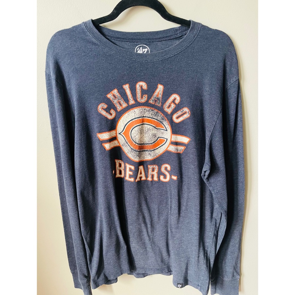 47 Brand Chicago Bears Long Sleeve T-Shirt Mens Large Navy Blue Distressed Logo